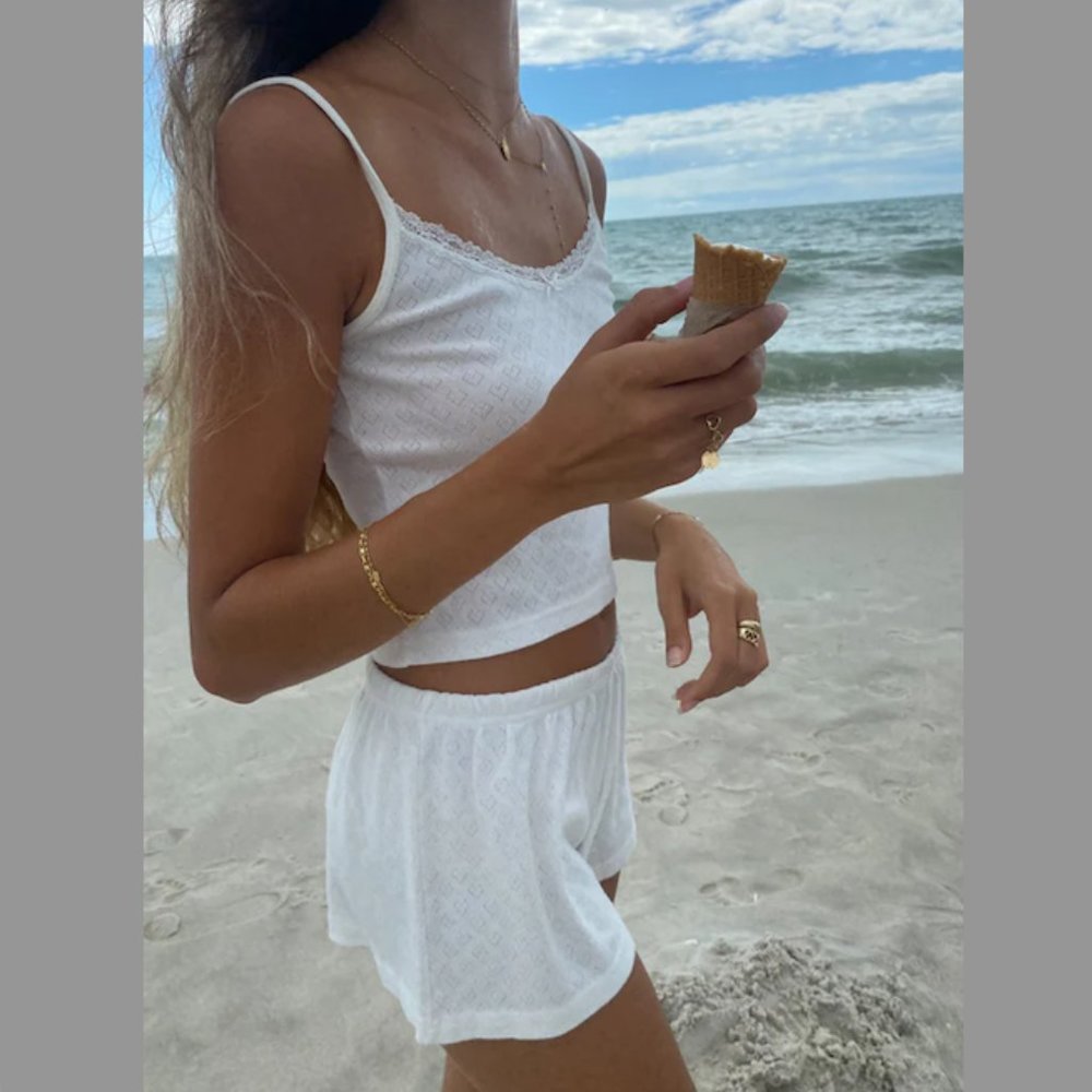 Brandy Melville White Heart Eyelet Set